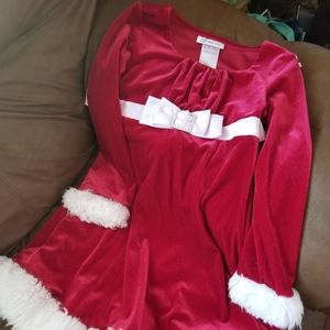 Red glitter dress with white fur